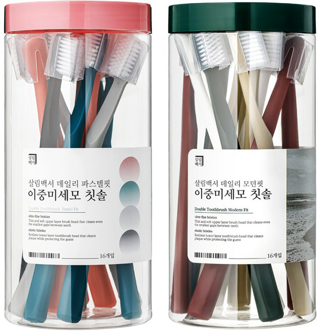 살림백서 데일리 이중 미세모 칫솔 총32개입 파스텔핏 16개+모던핏 16개, 1개