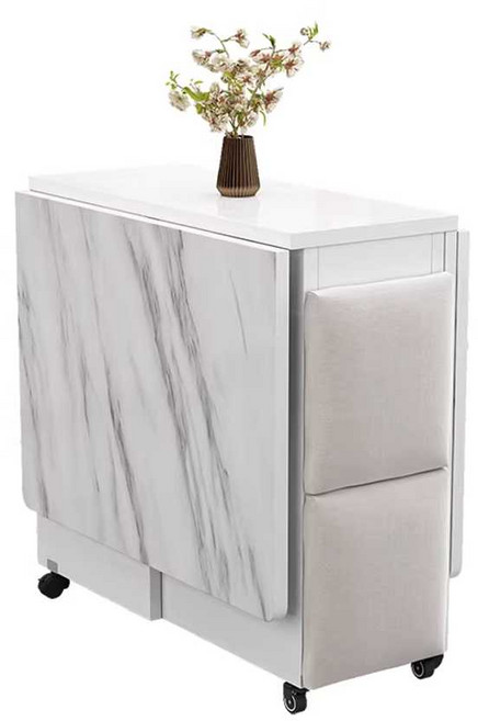 접이식 식탁 확장형 간이 접이식식탁 공간활용 테이블 탁자, 블랙/화이트 패턴 120cm 세트