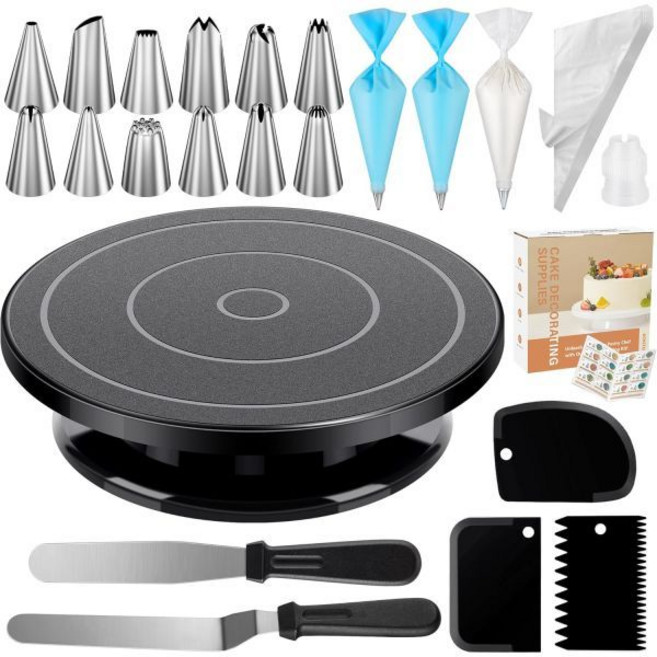 Kootek 71PCs Cake Decorating Kit Baking Supplies Tools - Includes Stand Turntable 12 Icing Pipin, 블랙.