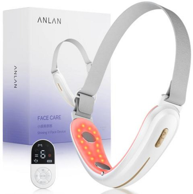 ANLAN V-페이스 리프팅 뷰티 디바이스 4 극 이중 턱 제거 EMS 얼굴 슬리밍 레드 블루 라이트 열 마사지 페이스 기계, Face Lifting Device, 스페인