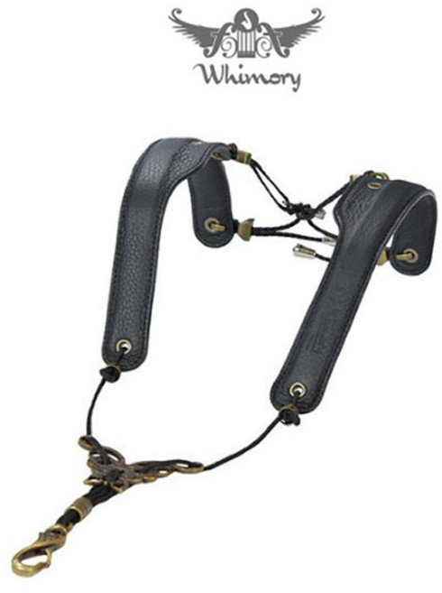 휘모리 색소폰 스트랩 목걸이(등걸이/어깨걸이) - 백숄더 천연가죽, 블랙, 1개