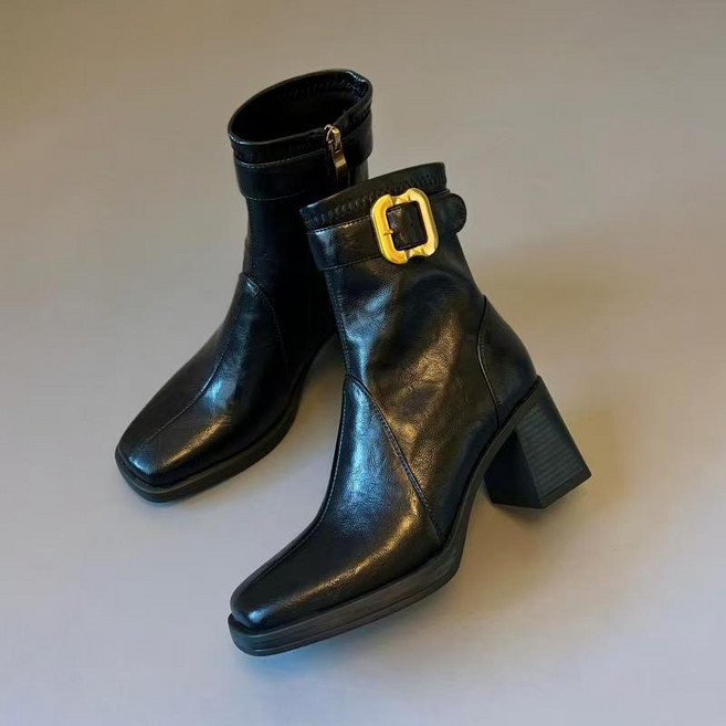 Makone 여성 구두 스퀘어 슈즈 코디네이터 굵은 굽 패션 데일리 앵클부츠