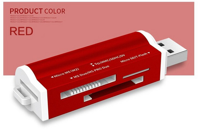 마이크로 SD 플래시 MMC SDHC MS PRO DUO TF M2 메모리 스틱용 고속 멀티 USB 올인원 카드 리더기, 빨간, 1개