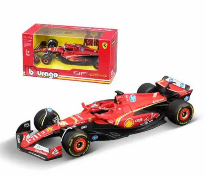 Bburago 143 페라리 SF24 F1 자동차 모델 2024 시즌 16 Leclerc 55 Sainz 합금 럭셔리 차량 다이캐스트 포뮬러 레이싱 장난감 선물, 1개, No.16 Regular