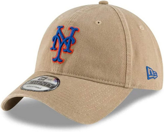 New Era 유니 성인용 MLB 코어 클래식 9TWENTY 카키 팀 컬러 홈 조절 가능한 모자 캡 프리 사이즈 보스턴 레드삭스 카키 단일 사이즈_159119, New York Mets, Khaki_159119