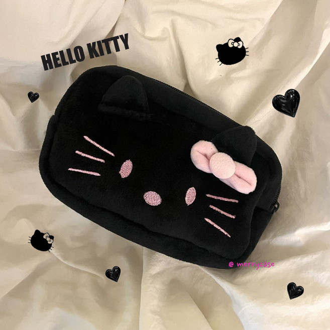 메리 산리오 블랙 키티 파우치 필통 뽀송 뽀글 키티 선물 빅 퀄팅 누빔 가방 프릴 레이스 추천 생일, 파우치만, 1개