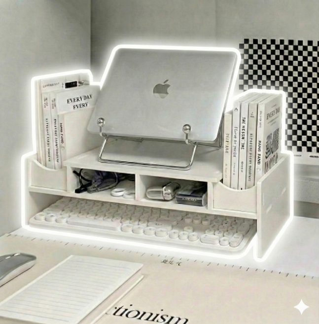 모노리 책꽃이 키보드수납 모니터 받침대 멀티 데스크 정리대 책상 정리 선반, 화이트