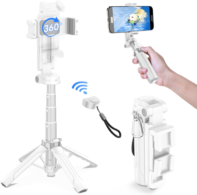 ACMEZING 무선 블루투스 휴대폰 미니 삼각대 사각대 셀카봉 핸드폰 삼각대 셀카봉 c타입 46cm M51, 화이트