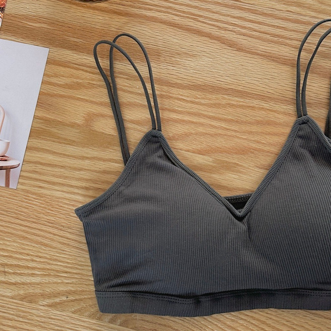雙細肩V領螺紋BRA小可愛 內搭上衣 背心女