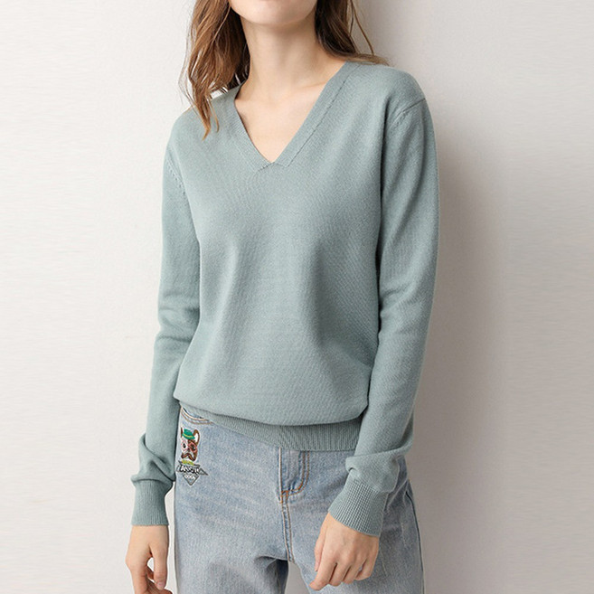 [별별천지] 여성 브이넥 긴팔티 티셔츠 니트 맨투맨 봄 가을 겨울 기본 무지