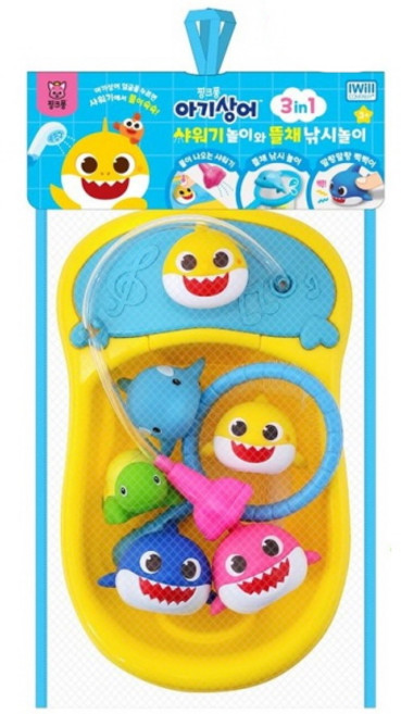 핑크퐁 아기상어 샤워기 놀이와 뜰채 낚시놀이 3in1어린이 생일 선물 어린이날 선물 추천 크리스마스 선물, 1개