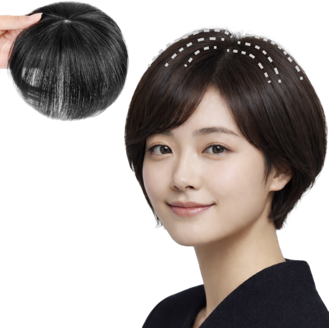 메이빈 티 안나는 정수리 헤어피스 100% 인모 수제 부분가발, 1개, 내츄럴블랙