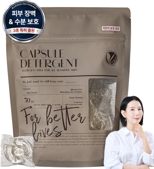 블루워시 피부장벽 보호 비건 캡슐 세탁세제 베이비파우더향, 1개, 30개입