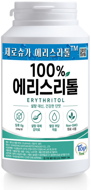 에리스리톨 100% 제로슈가 저당 감미료 탑푸드(최상의식품), 1개, 500g