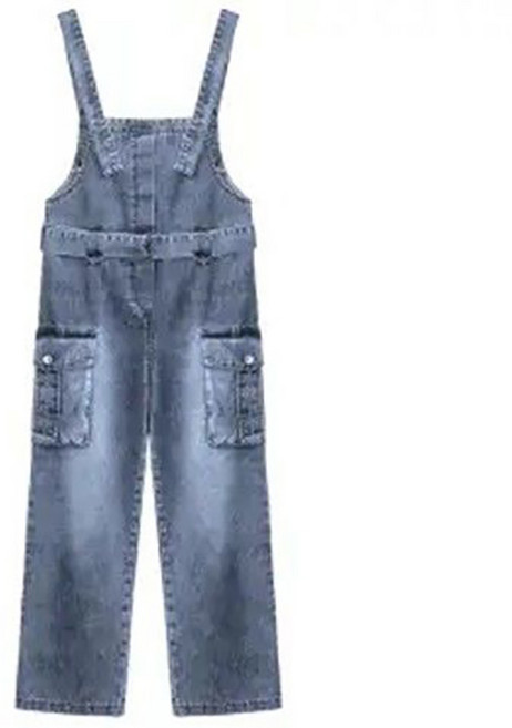 ORZQU 봄 여성 멜빵 청바지 캐주얼 루즈핏 일자 청바지