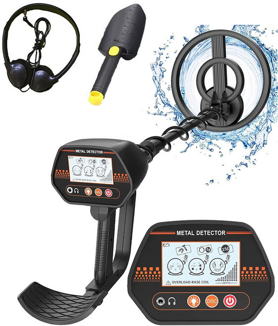 프리라이프 - 고성능 금속 탐지기 전문가용 방수, 1개, 블랙+삽과 이어폰