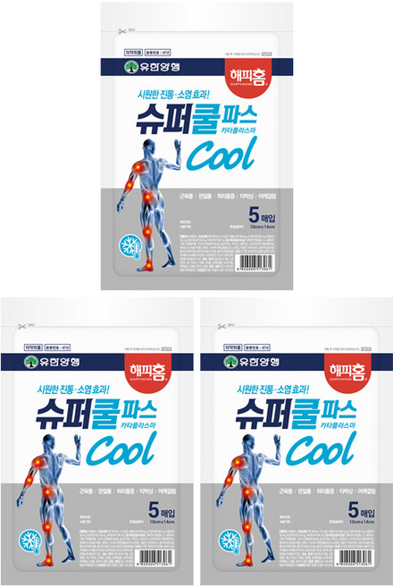 유한양행 [본사직영] 해피홈 슈퍼쿨파스 카타플라스마 5매, 3개