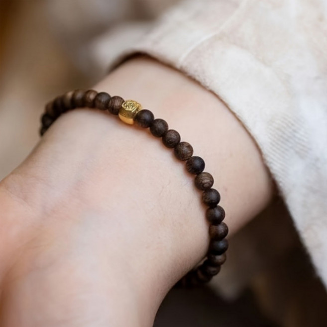 소원부적 침향수 나무 액막이 염주 팔찌, 1개, 브라운