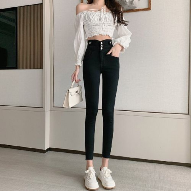 여성용 스판좋은 슬림배기 청바지