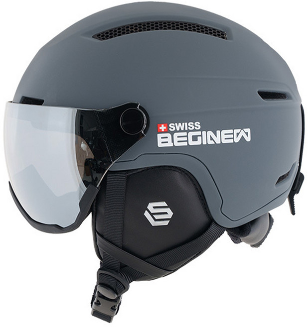 스위스비기뉴 2526 신제품 고글일체형 바이저 헬멧 V2 에어플로우 - 스키 스노우보드 - 사은품 멀티스카프 파우치 증정, 무광 차콜