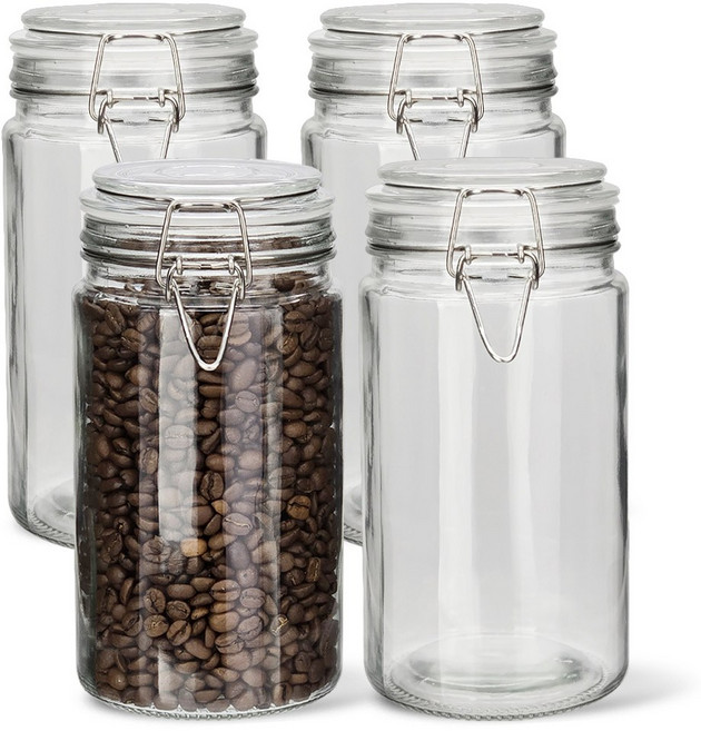 미르코리아 투명패킹 슬림 원통형 밀폐 유리병, 1.2L, 4개