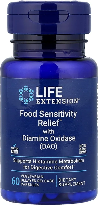Life Extension 다이아민 산화효소(DAO) 함유 식품 민감성 증상 완화 지연 방출 식물성 캡슐 60정(캡슐 1정당 4.3mg) Extension (라이프 익스텐션, Life Extension, 다이아민 산화효소(DAO), 1개, 60정 - 쿠팡