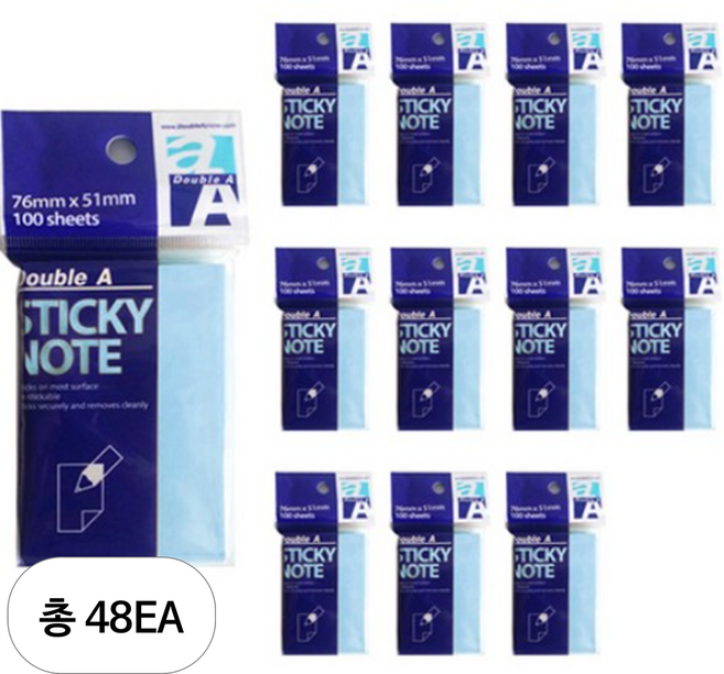 더블에이 스티키 노트 76 x 51 mm, 48개, 블루