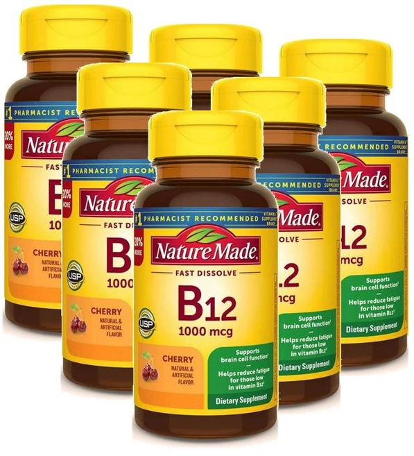 네이처 메이드 비타민B12 1000mcg 체리맛 설하정 Nature Made Vitamin B12 Fast Dissolve Tablets, 6개, 60정 - 쿠팡