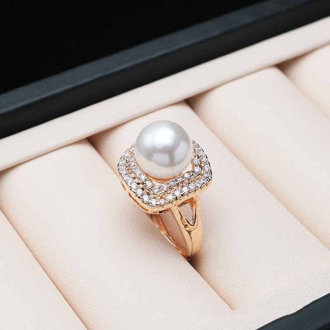 FANSYLI 진주반지 여성 14k 골드 도금 오픈링 반짝이는 큐빅 진주반지 엄마 기념일 선물 2호 W2405M31