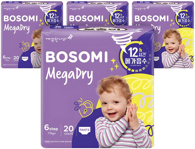 보솜이 메가드라이 팬티형 기저귀 공용, 80매, 6단계