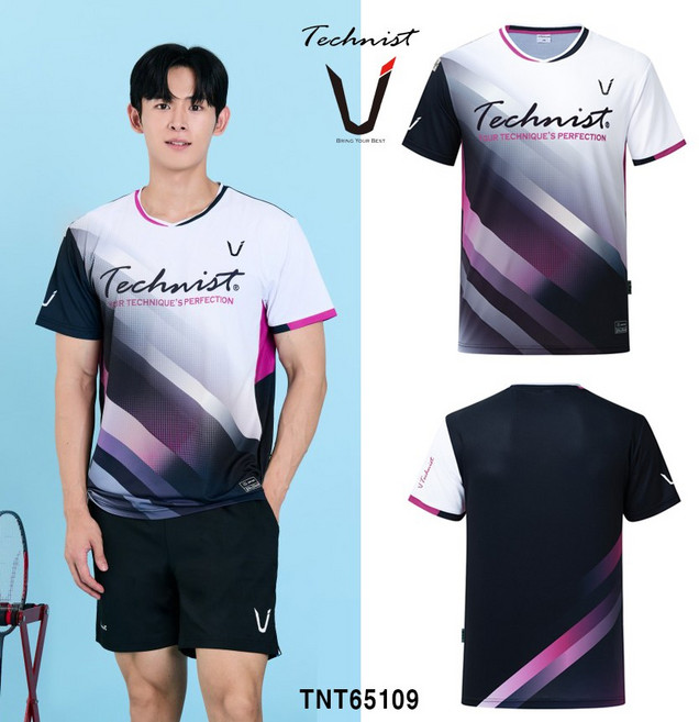 테크니스트 배드민턴 티셔츠 반팔 상의 화이트 블랙 퍼플 TNT65109 남성 여성 경기복
