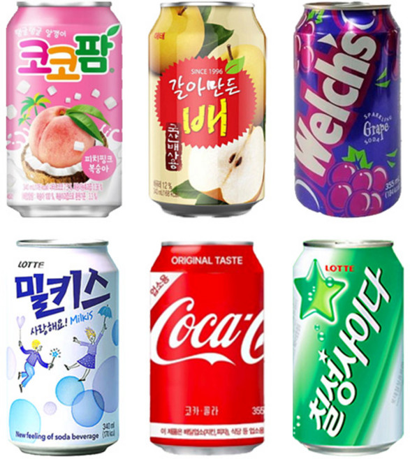 코카콜라 칠성사이다 밀키스 웰치스 포도 갈아만든 배 코코팜 피치핑크 355ml 6종 4개씩 (P3), 1세트