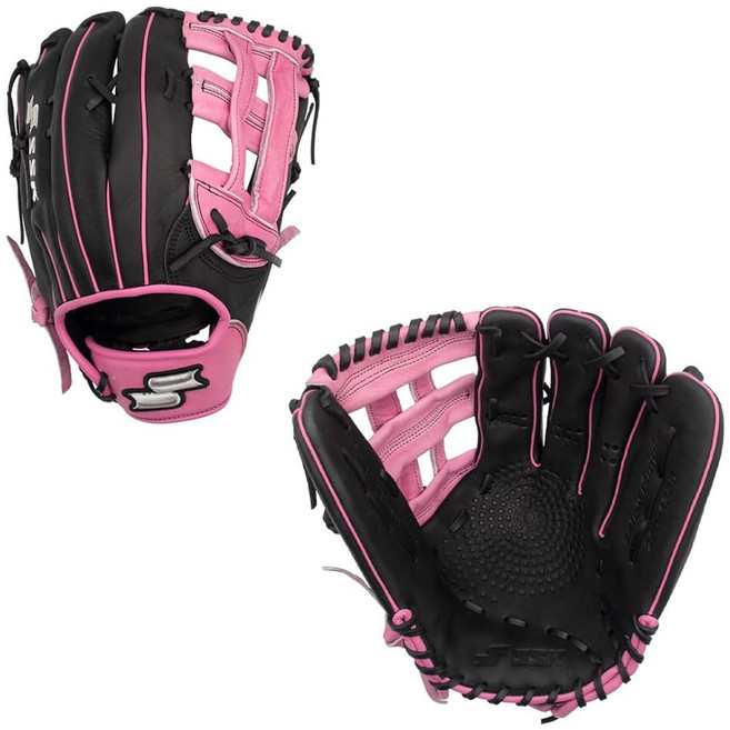 SSK 딤플 슬로우 피치 소프트볼 글러브 게임 준비 완료 12.5인치 - 13.5인치 14인치 오른손 및 왼손 던지기, Black/Pink, 13" - Left Hand Throw, 1개