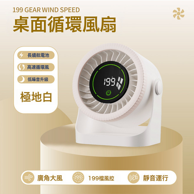 DFMEI 小風扇桌面電風扇靜音小型辦公室usb充電迷你便攜式學生宿舍牀頭, 如圖, 【杏白色-3600mAh充插兩用】七葉冰感循環風+199檔澎
