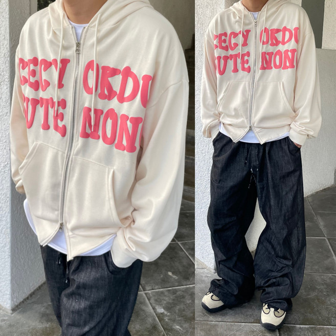 르위 오버핏 후드집업 투웨이 지퍼 데일리 빅사이즈 남녀공용