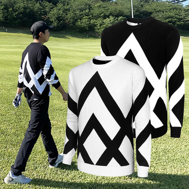 투솜 남성골프니트 남자골프웨어 남자겨울골프웨어 남성 두겹 앵글 골프니트 겨울 니트스웨터 라운드넥 긴팔 골프의류 포근 폭닥