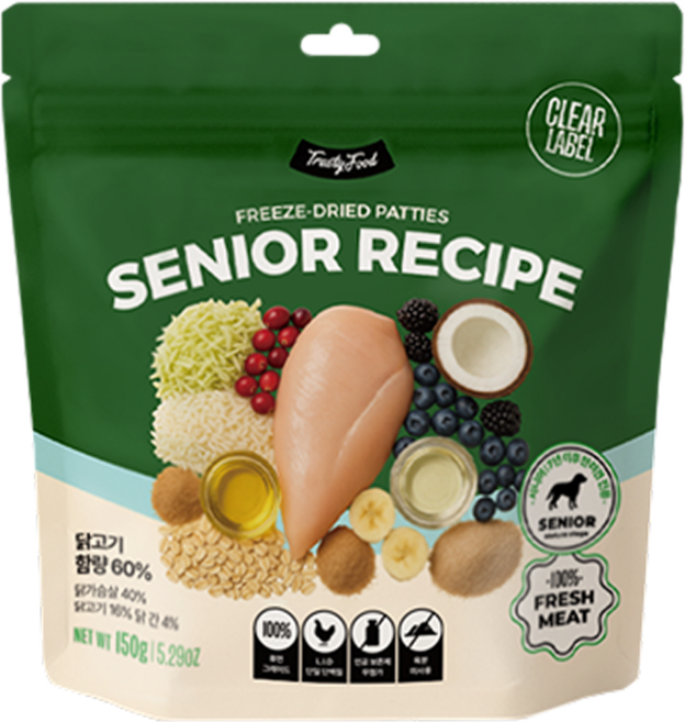 트러스티푸드 시니어 강아지 동결건조 사료 치킨패티, 150g, 1개, 닭