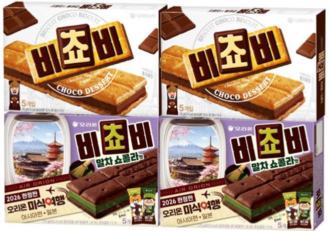 오리온 비쵸비 125g+말차쇼콜라 125g, 1세트, 각2개(총4개)