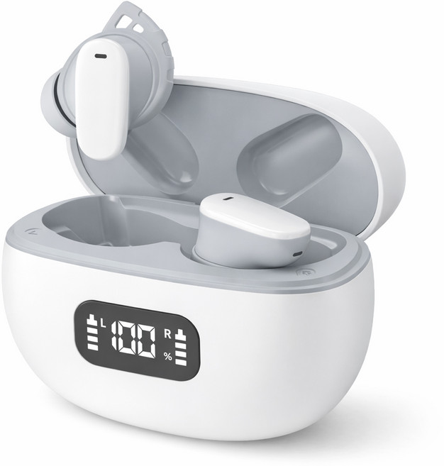 아이리버 ANC 노이즈캔슬링 고품질 통화용 러닝 무선 블루투스 6.0 커널형 이어폰 LCD 배터리 디스플레이 아이폰 삼성 호환 C타입 충전 스포츠타입 운동용, 화이트, IB-PX3