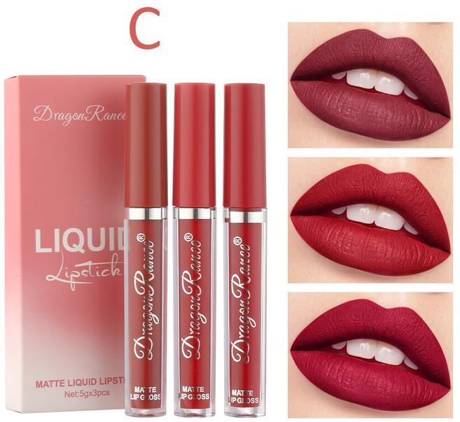 립 3피스 리퀴드 립스틱 세트 매트 벨벳 글로스 방수 스틱 컵 메이크업, [04] 누드, [04] 누드