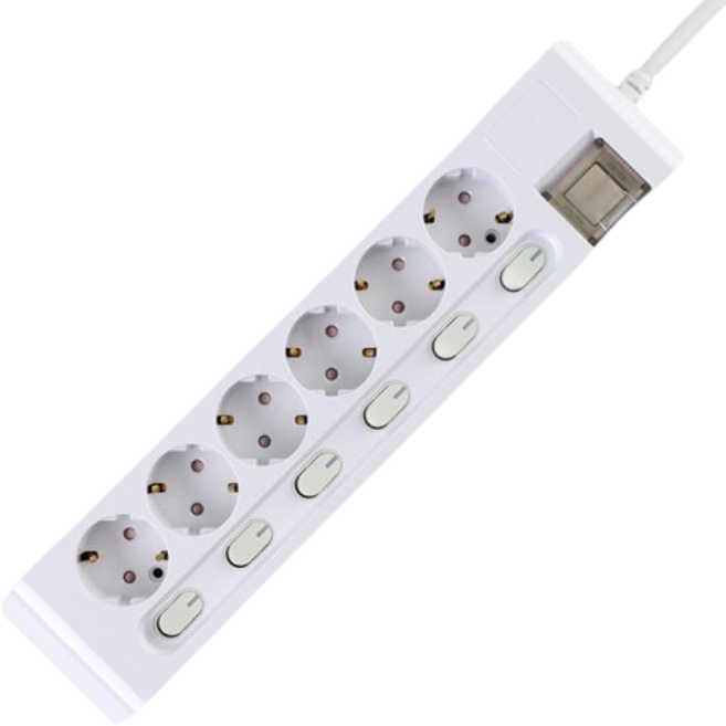 현대일렉트릭 하이탭 개별스위치 멀티탭 6구 콘센트, 1개, 화이트, 5m