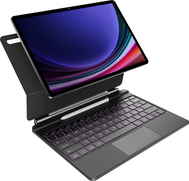 HOU 갤럭시 탭 호환 마그네틱 매직키보드 S10+ S9+ S8+ S7+ S9FE+ 12.4인치 S펜 수납 터치패드 플로팅 블루투스 키보드, 블랙, S9+/S8+/S7+/S9FE+/S7FE 12.4인치