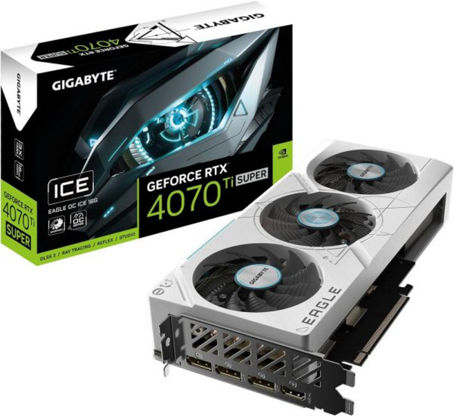 그래픽 카드 게이밍 고화질 고성능 기가바이트 지포스 RTX 4070 Ti 슈퍼 이글 OC IC 16G 윈드포스 팬 3개 16GB 256비트 GDDR6X GV-N407TSEAGL, 1개