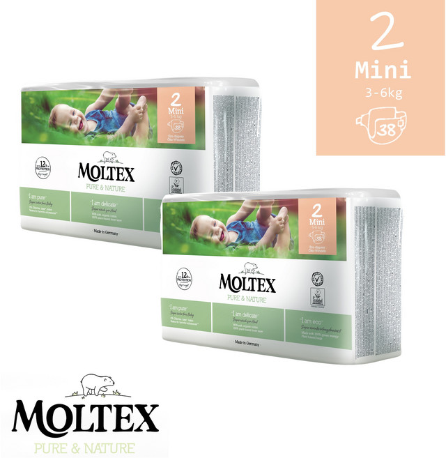 몰텍스 퓨어앤네이처 기저귀 2단계 미니(3-6kg) 38매 밴드형, 76매