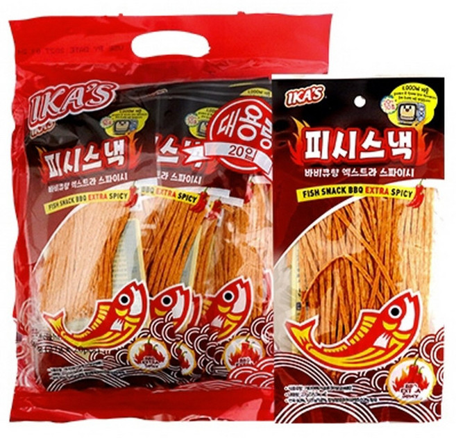 이카스 피시스넥 엑스트라 바비큐 27g X 20개 어포 튀각 빠사삭 추억의 쥐포 빠삭이
