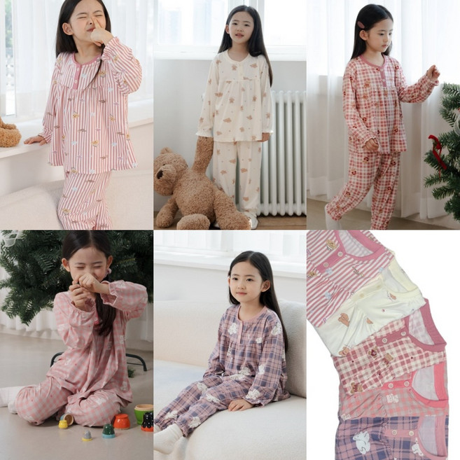주니어잠옷 피치기모 상하세트 긴팔 파자마 홈웨어 여주니어