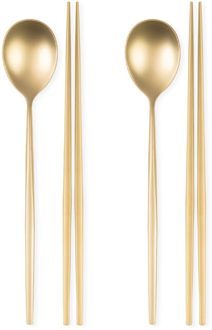 식세기 가능한 루미에 티타늄 수저세트, 2세트, 숟가락+젓가락, 매트골드