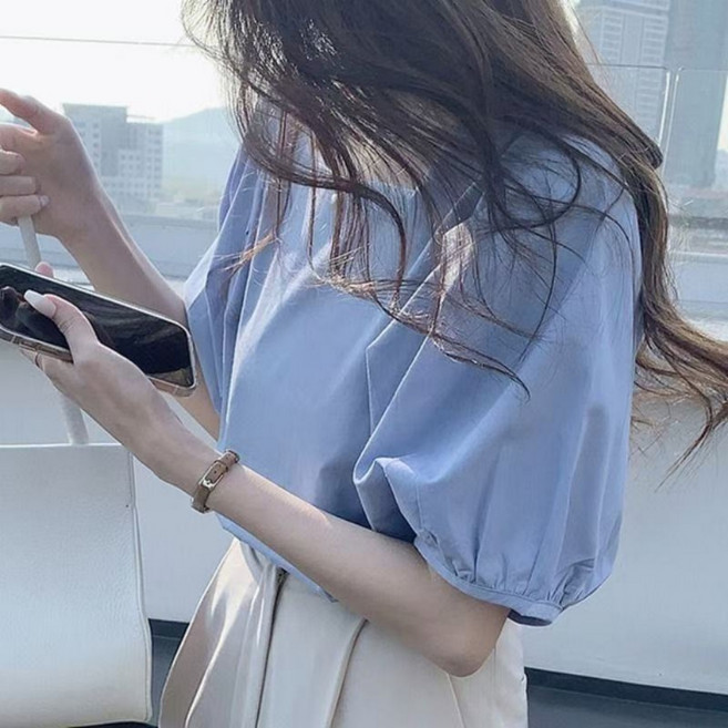 루스리더 여성 네모넥 모던 솔리드 블라우스 M979