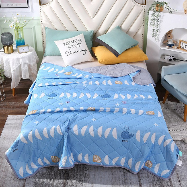 기계 세척 가능한 퀼트 인쇄 가정용 여름 시원한 이불 편안한 통기성 알몸 수면 시원한 실크 에어컨 이불