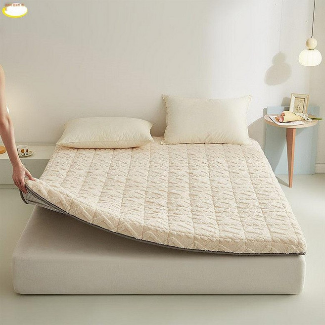 매트리스 발열 돌침대 푹신한 접이식 사계절 손님용 차박, 1cm, 베이지화이트 5cm